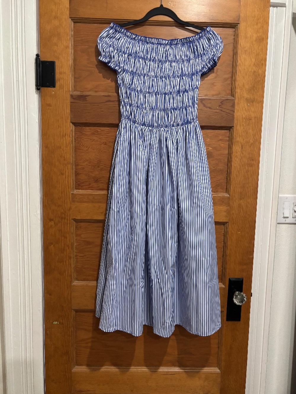 OFF SHOULDER BLUE SRIPED DRESS NEW